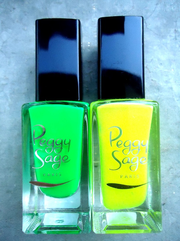 Vernis Peggy Sage collection Néon (vert stabilo : 293) & (jaune fluo : 294)